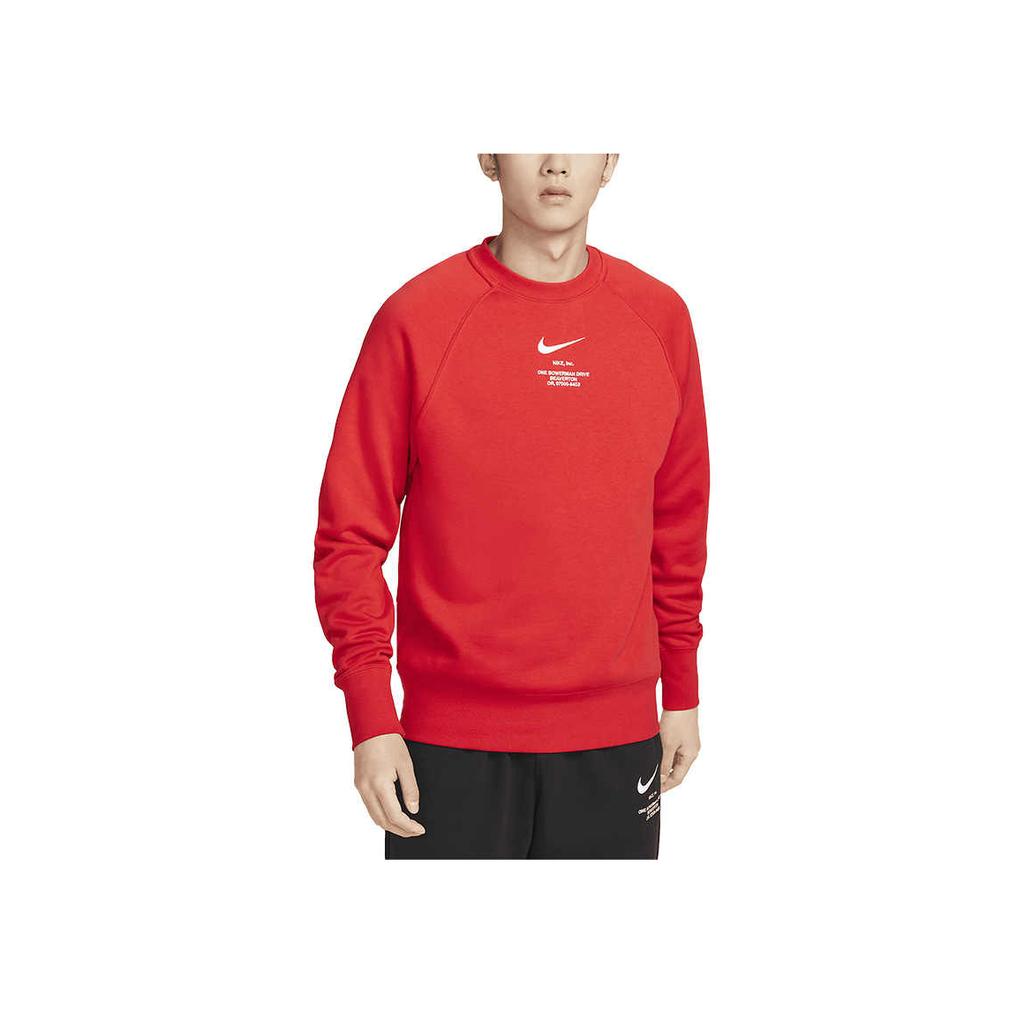 Nike סווטשירט גברים צווארון עגול שרוול ארוך הדפסת לוגו בצבע אחיד אדום FD9893-657