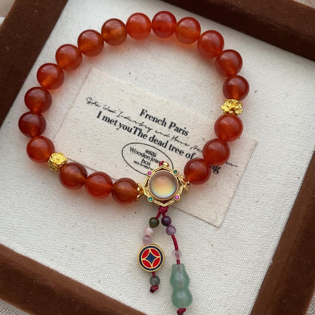 Bracelet Agate Rouge Nanhong, Bracelet Design de Niche, Style National Métaphysique, Fermoir de Sécurité Gourde, Tempérament Élégant, Bracelet, Femmes