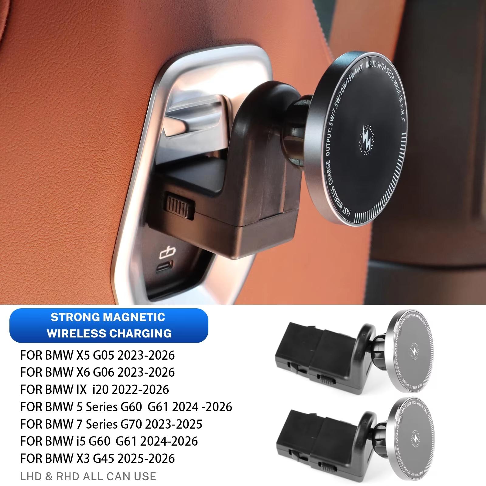 Suport Universal pentru Mașină pentru BMW X3 X5 X6 Seria 5 Seria 7 2025 G45 IX i5 - Suport Magnetic pentru Telefon pe Bancheta din Spate 2pc wireless charger negru