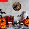 Halloween Black Crow Pumpkin Maple Leaf Round Wooden Hanging Sign, Front Door Home Decor