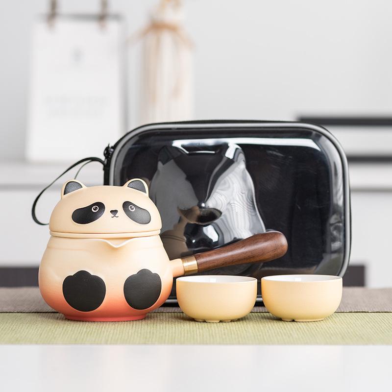 Light luxury panda portable travel tea set, grab a pot, two cups, express cup, high-end business gifts