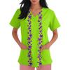 Women's Halloween Print Scrub Top with V-Neck and Pockets, Comfort Fit