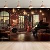 2D Retro Music Studio Backdrop Jazz Band Photography Background