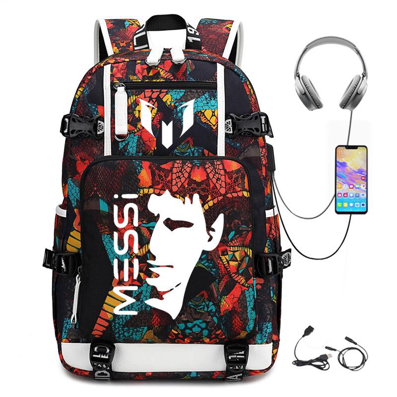 Football Printed Student Backpack Multifunctional Usb Interface Large Capacity Leisure Travel Backpack