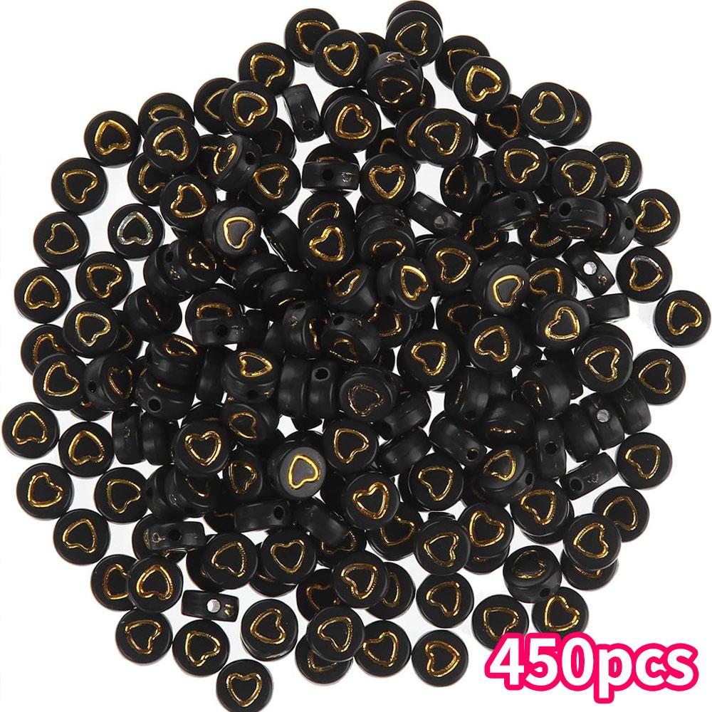110/220/450 black acrylic heart-shaped beads 7mm round, with loose spacing beads in a heart-shaped pattern, used for DIY bracelet and jewelry making