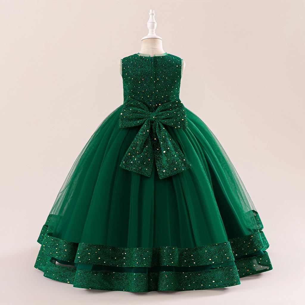 Flower Girl Princess Dress For Weddings Kid Formal Bow Long Gown For School Evening Party Children New Year Cloth