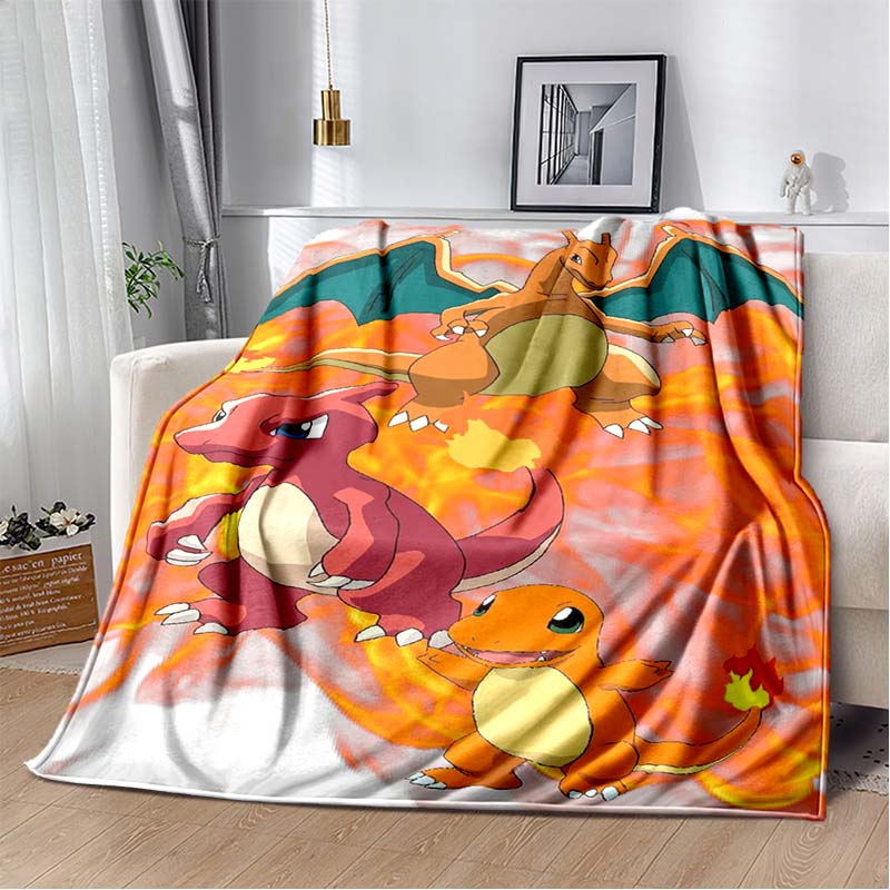 3D-Printed Cute Cartoon Charizard Blanket — Fluffy, Soft, and Warm Throw for Bedroom Decor and Home Comfort