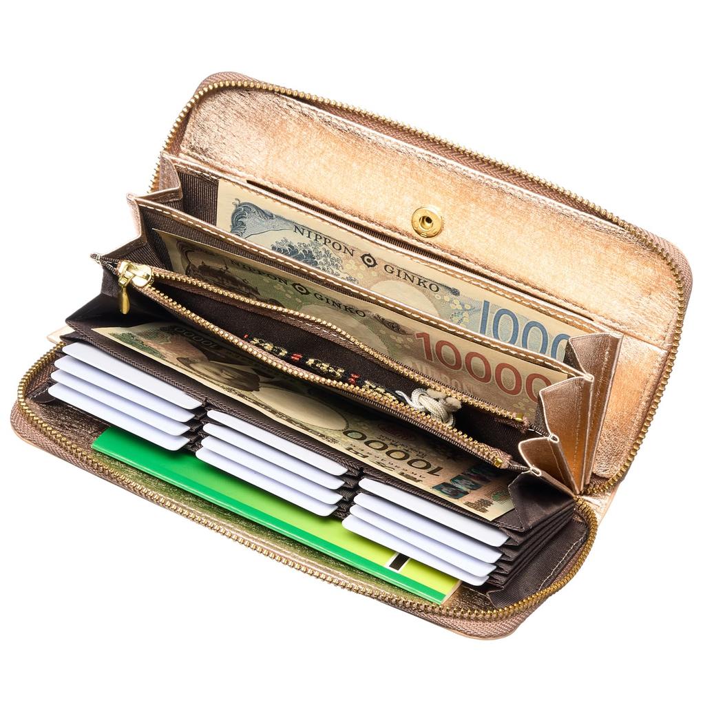 [VOICE] Align Graffiti Italian Cowhide Leather Women's Vertical Card Slot Round Zipper Long Wallet Gift Boxed Gold