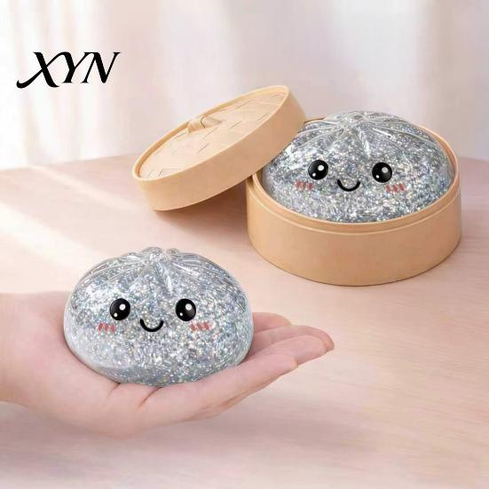 Stress Relief Toy Steamed Bun Squeeze Toy, Cute Dumpling Ball, Calming Fidget Slow Rising Decompression for Desk, Kawaii Gift Glitter