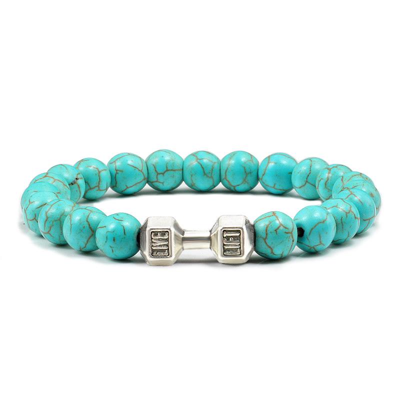 Men's Black Alloy Barbell Bracelet with Turquoise Beads