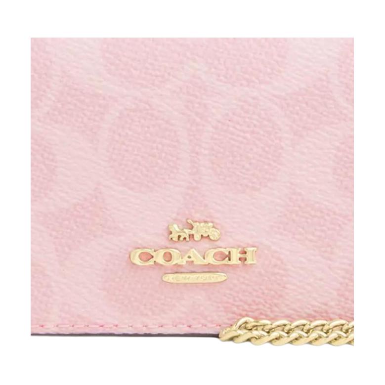 Coach Mini Gold Chain Accessory Coated Canvas Wallet Pink Women Wallet CEF59-IMPO