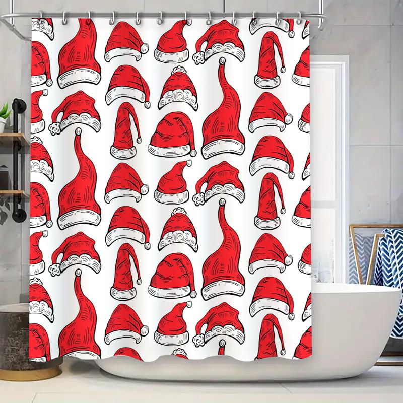 

christmas shower curtain santa hats red white waterproof bathroom decor winter festive home accessories gift idea 90x180cm