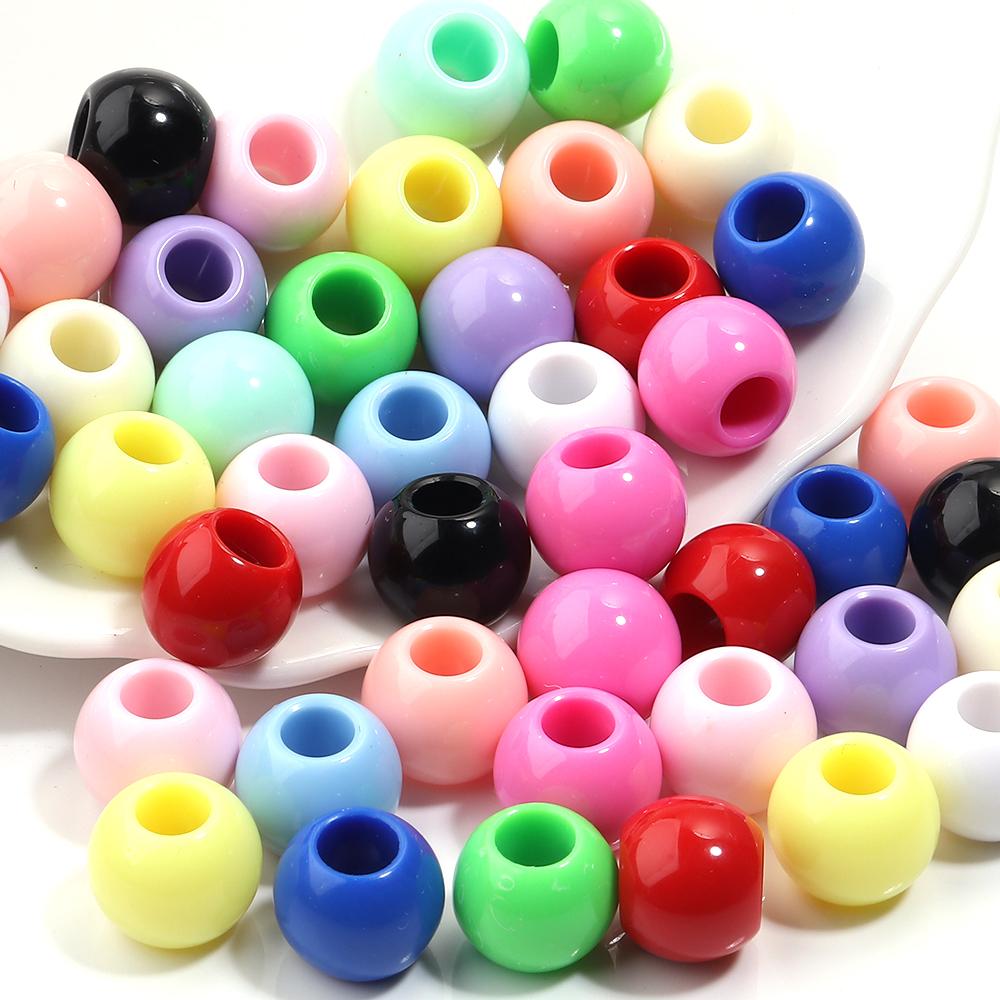 50pcs/lot Acrylic Big Hole Beads Solid Color Round Loose Spacer Beads For Jewelry Making DIY Charm Bracelet Necklace Accessories