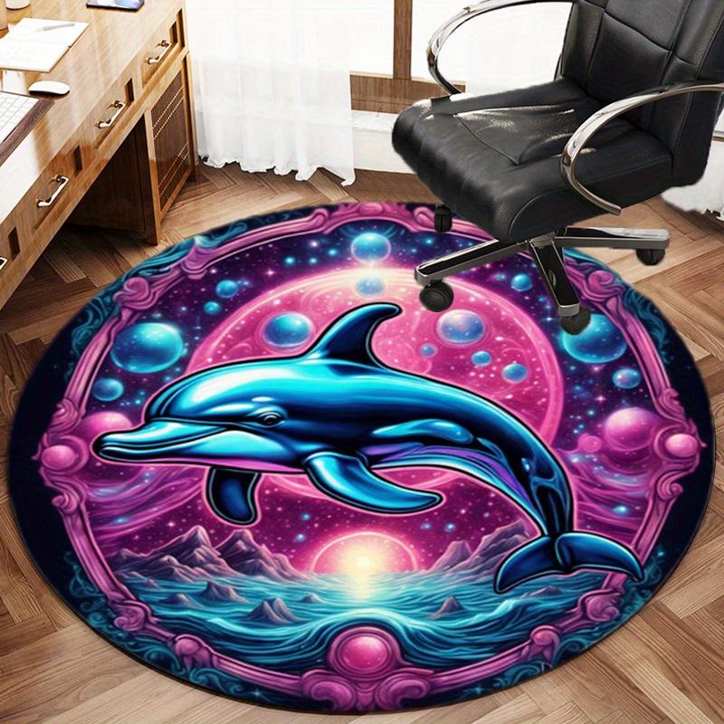 Cute Purple Dolphin Round Rug Nonslip Area Rug Office Chair Mat Carpet For Living Room Bedroom Home Decor