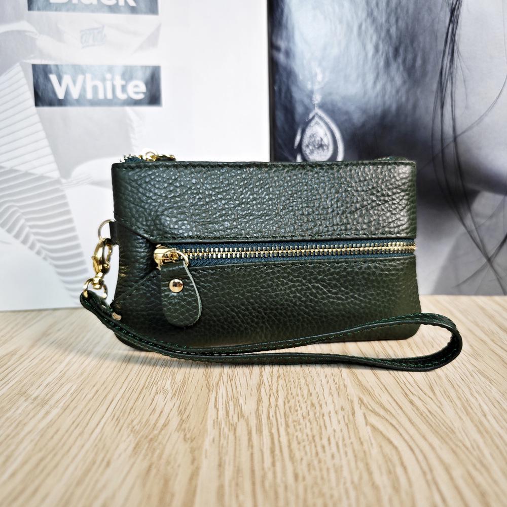 Top-Grain Cowhide Leather Wristlet: Key Pouch, Coin Purse, Card Holder, Wear-Resistant Multifunctional Small Handbag.