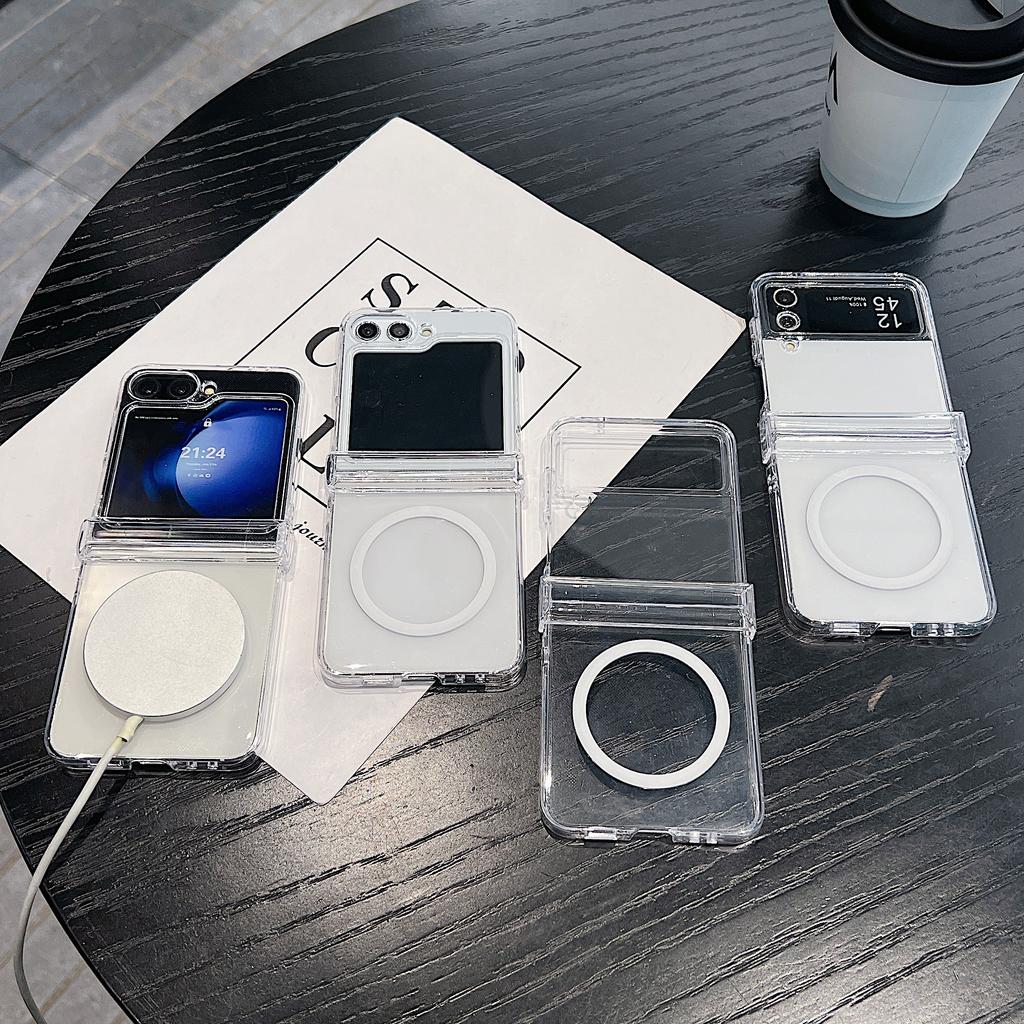 For Magsafe Magnetic 3PCS Case for Samsung Z Flip6 Flip5 Flip4 Shockproof Transparent Pc Hard Slim Phone Case Cover