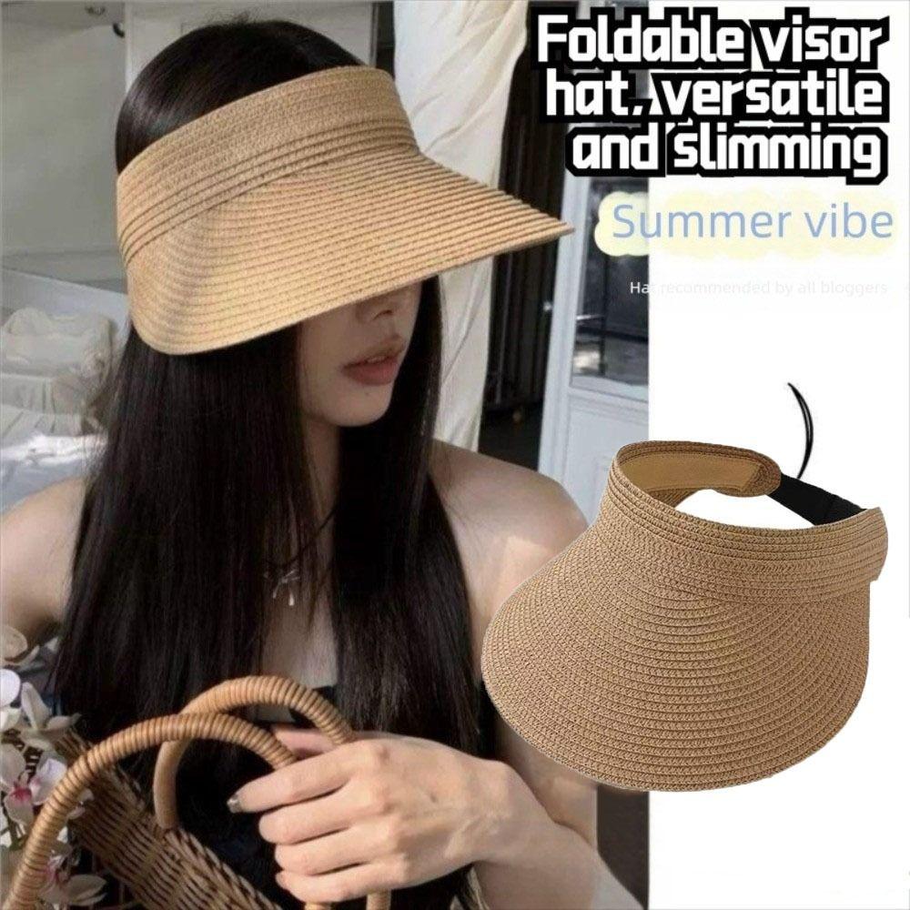 Breathable Straw Sun Cap Adjustable Wide Brim Beach Hat Simple Summer Visors Hat  Beach