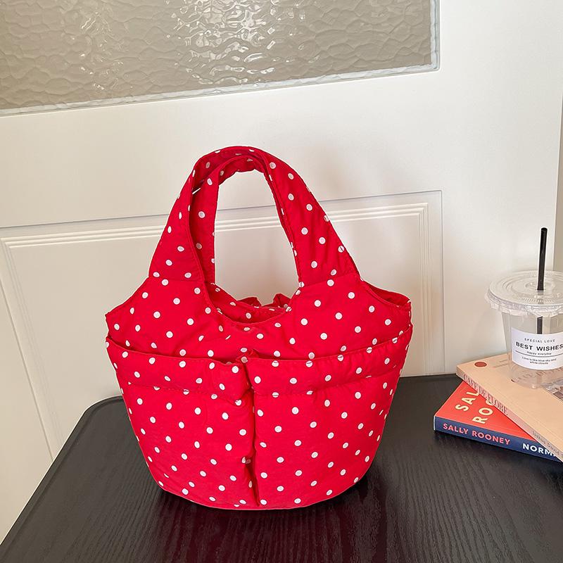 Summer Daily Commute Cute Red Polka Dot Mini Tote Bag Soft Padded Handbag Sweet Casual Youth Top-handle Bag for Women