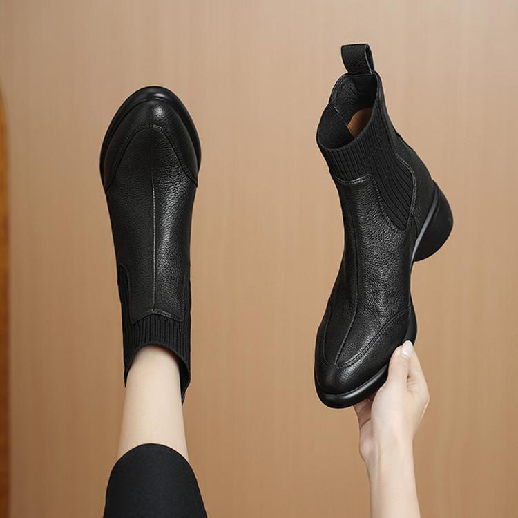 British retro leather Martin boots women's 2025 autumn and winter new thin boots thick heel thin pointed knitted short boots