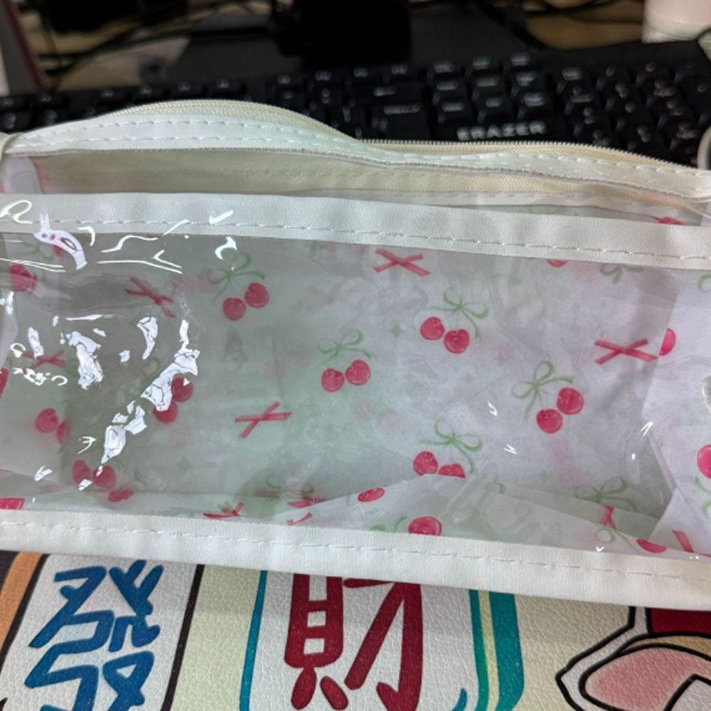 Transparent Pen Bags Cute Cherry Stationery Bag Cartoon Triangle Pencil Bag  School Supplies
