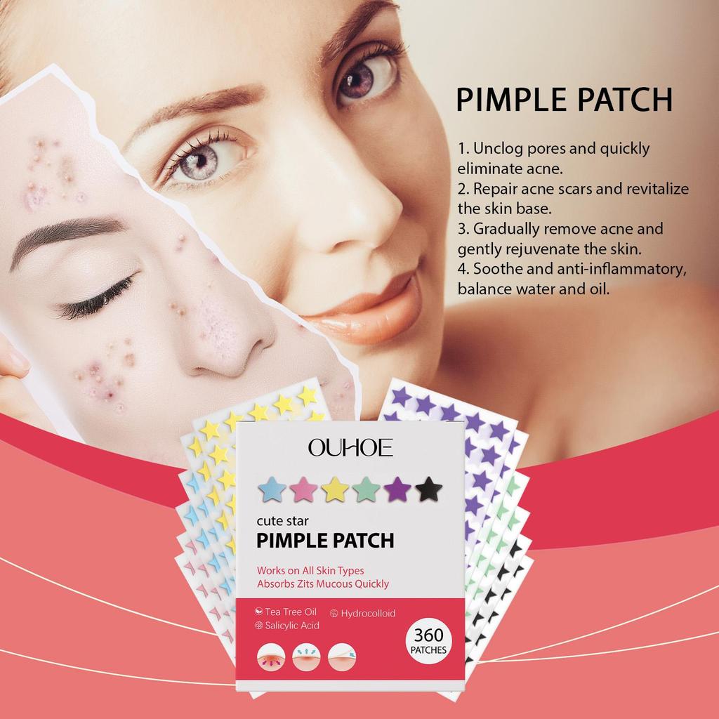 OUHOE Patchs anti-acné en forme d'étoile Hydrocolloïde Couvrance Douce Cache-cernes Autocollants Visage Quotidien pour Hommes Femmes