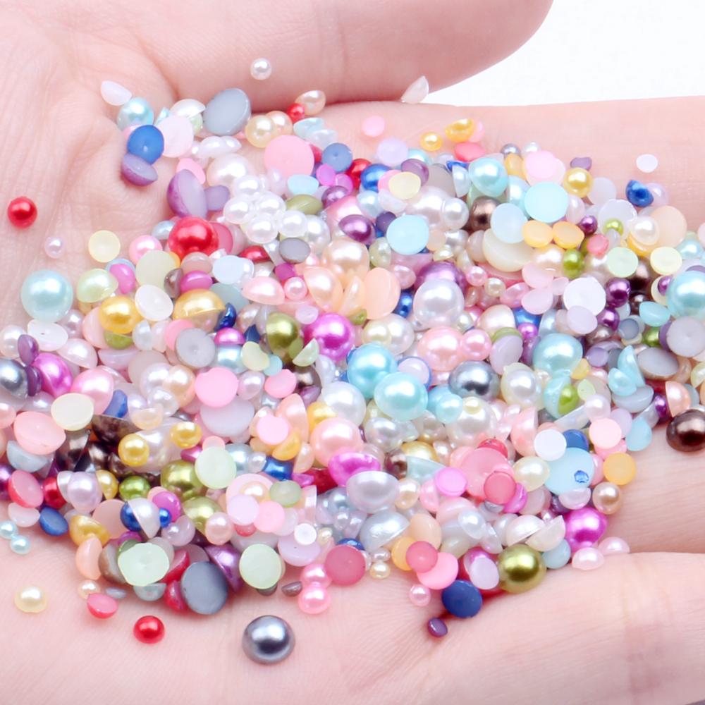 Resin Half Round Flatback Beads 2-6mm Mix Size Glue on Loose Rhinestones for Clothes Dresses DIY Crafts Scrapbook Decoration