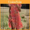 Mittellanges Kleid im Ethno-Stil aus Polyesterstoff mit Blumenprint für den Sommer