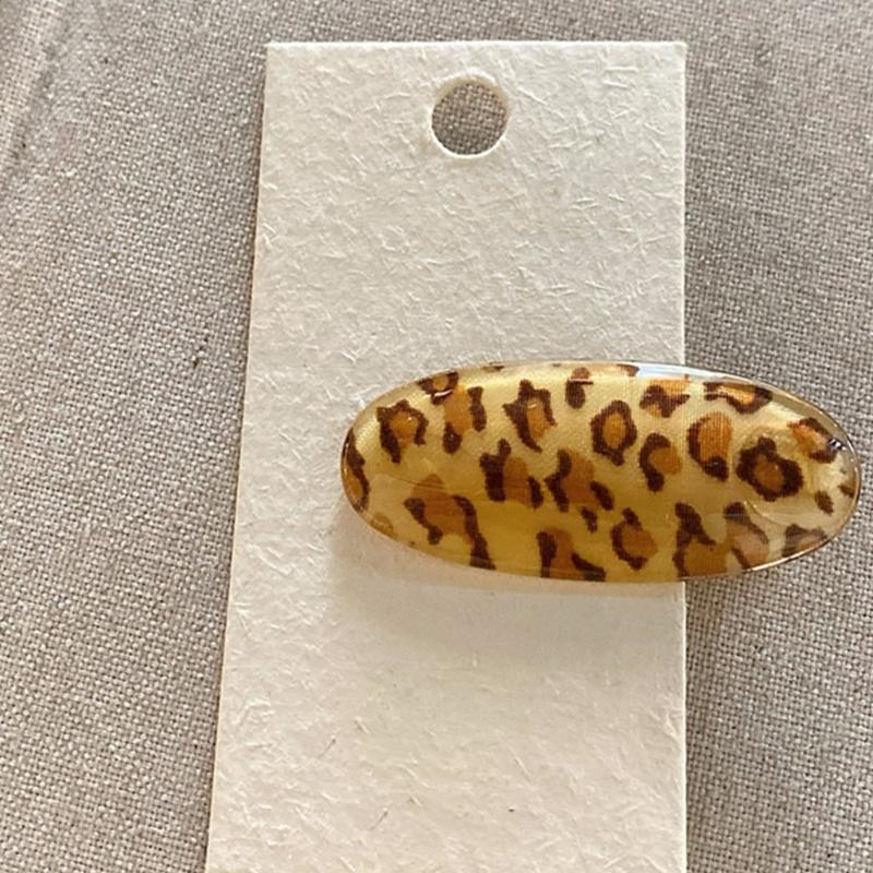 Leopard Print Oval Hair Clip For Women Girls Secure Grip Practical Plastic Metal Hair Accessory For Daily Parties School