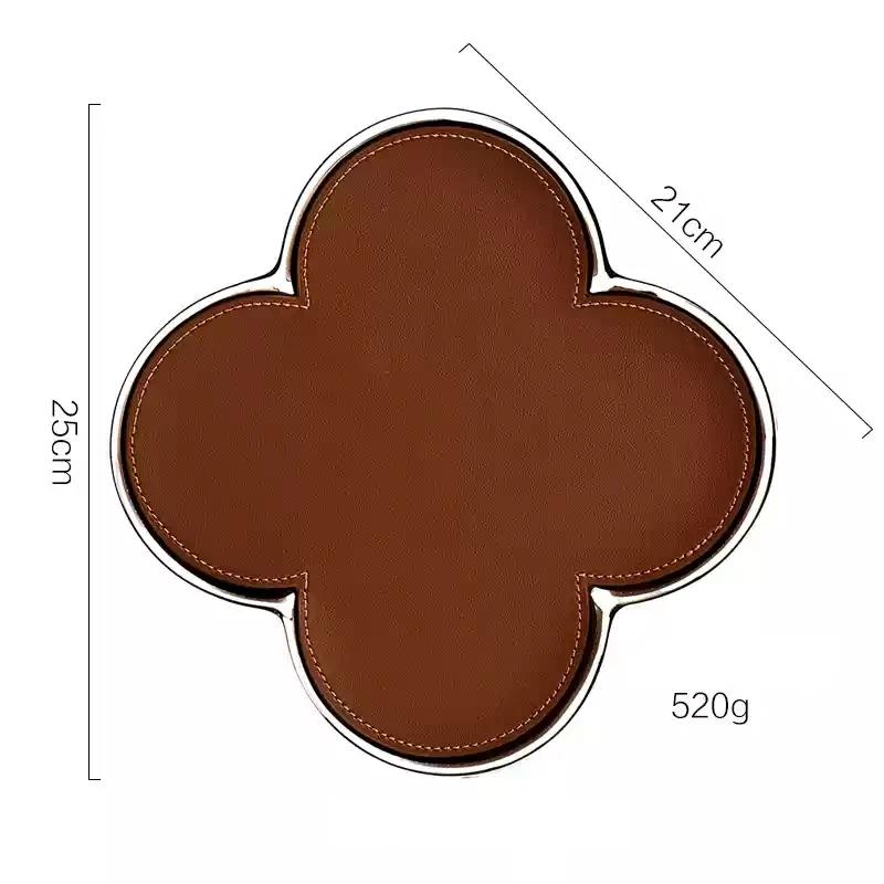 AhunderJiaz Light Luxury Ceramic Leather Storage Tray Desktop Jewelry Clover Display Tray Living Room Home Decoration