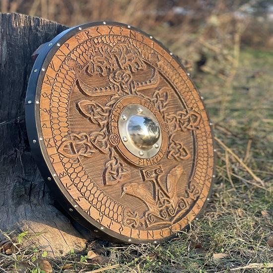 Medieval Viking Shield, Wolf Carved Custom Viking Shield, Wood Wall Decor Viking Gift Battle Ready Round Shield, Viking Cosplay Shield