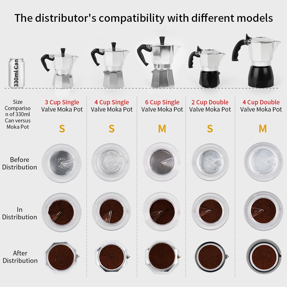 watchget Moka Pot Dojin Funnel 60mm Espresso Coffee Maker Distribution Tool Made in Italy Moka Express 6 Cups Black