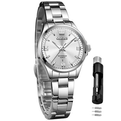 OLEVS Quartz Watch with Stainless Steel Classic Luminous 30M Water and Cute for Business or White Women's Band, Dial, Function, Resistance, Popular,