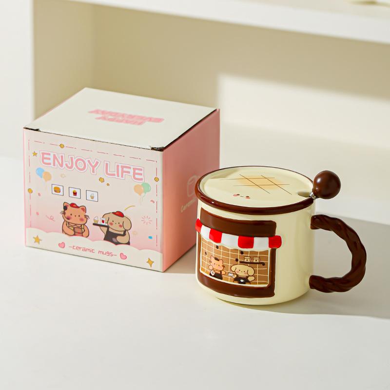 Cute Cartoon Mug Home Drinking Water Cup Office Ceramic Coffee Cup Cute High Looking Couple Water Cup