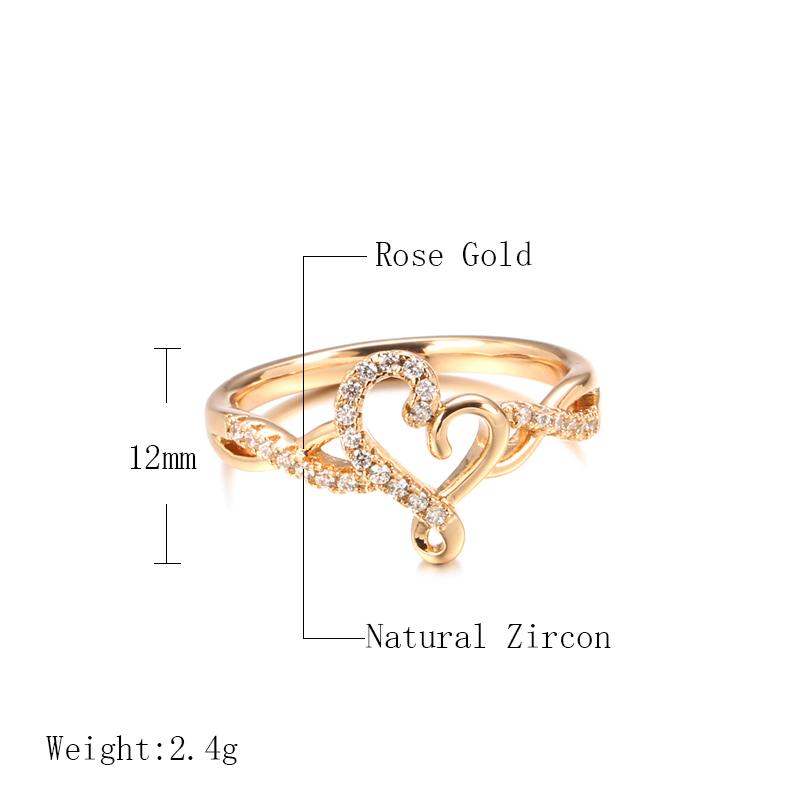 Kinel  Romantic Rose Gold Color Love Heart Rings For Women Shiny Zircon Wedding Ring