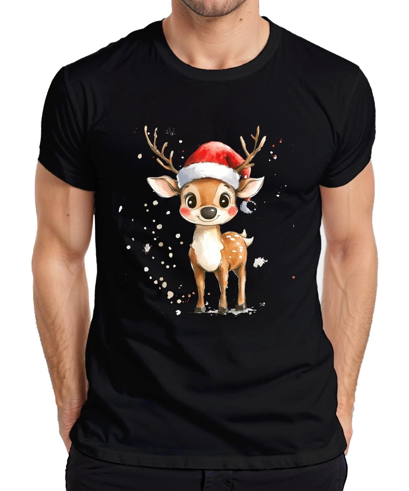 Weihnachtsrentier Aquarell Santa Hut Kinder Geschenk Niedlich Herren T-Shirt L