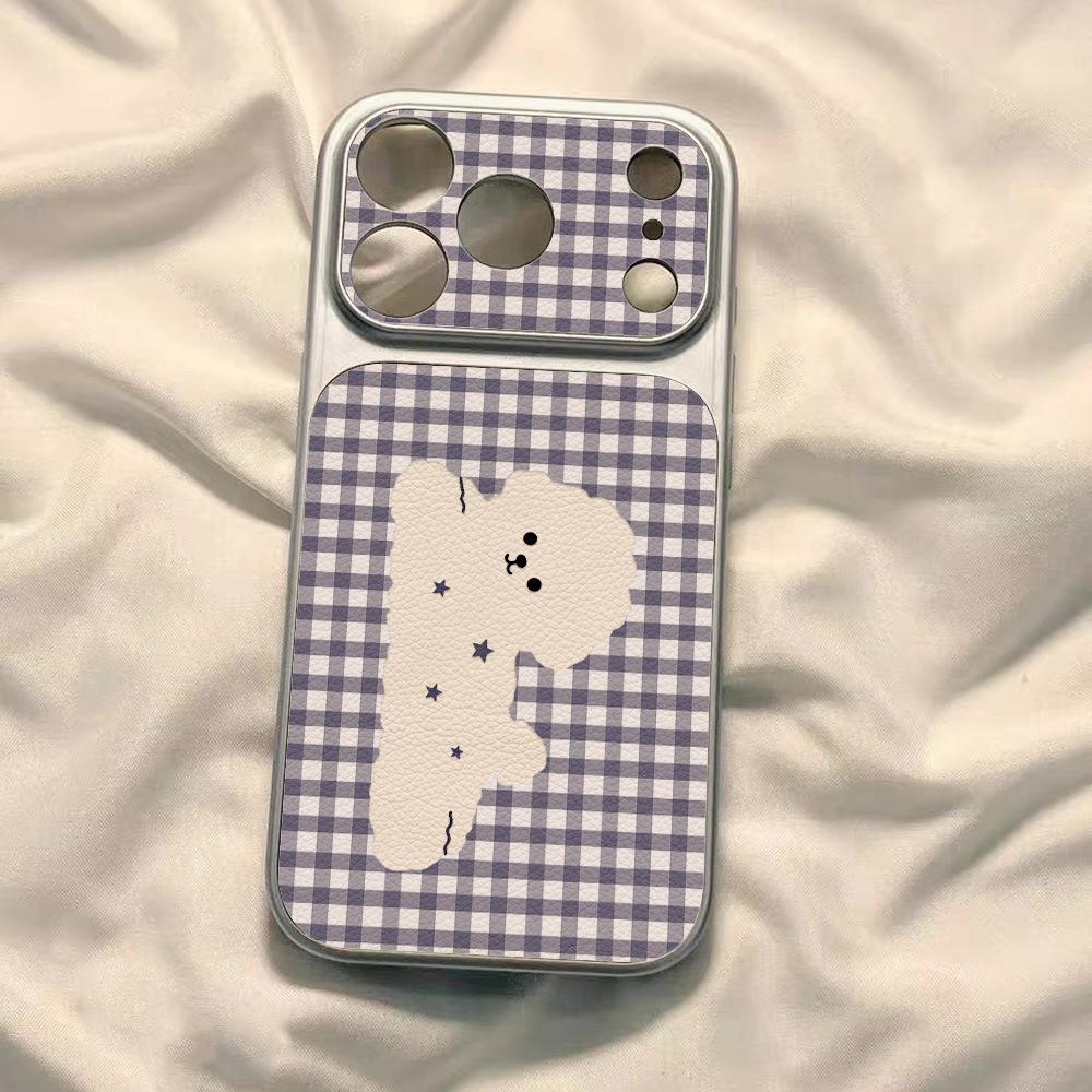 Plaid Cute Little White Dog Is Suitable for Apple 17PROMAX Mobile Phone Case with Large Window iPhone16 Soft 15 All-inclusive 14.