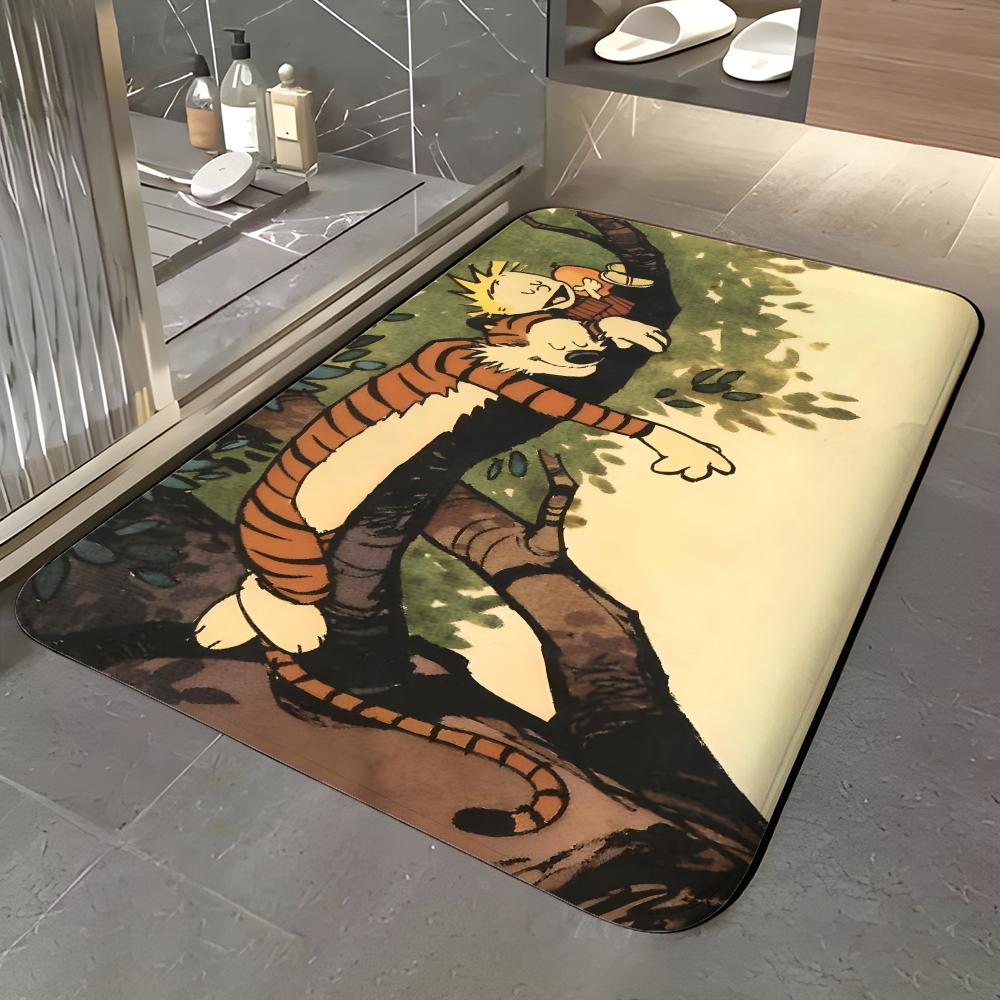 C-Calvin Und Hobbes Selbstklebende Kunst Bodenmatte Weiche Flanell Eingangstür Matte Rutschfest Saugfähig Badezimmer Schlafzimmer Bodenteppich