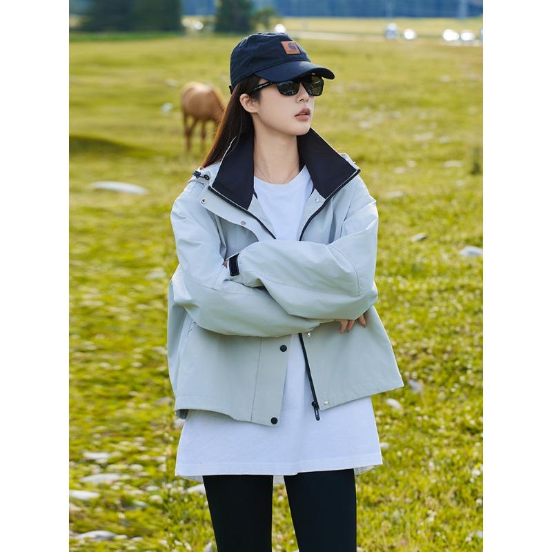 

Пара новых воротниковых ветрозащитных легких утолщенных пушистых теплых холодных свободных высококачественных тканей повседневных спортивных курток с перфорацией XL светло-серый