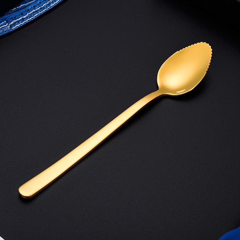 Stainless Steel Fruit Grapefruit Spoon Serrated Edge  Ice Cream Dessert Tea Coffee Stirring Spoon Kitchen Cutlery Tableware