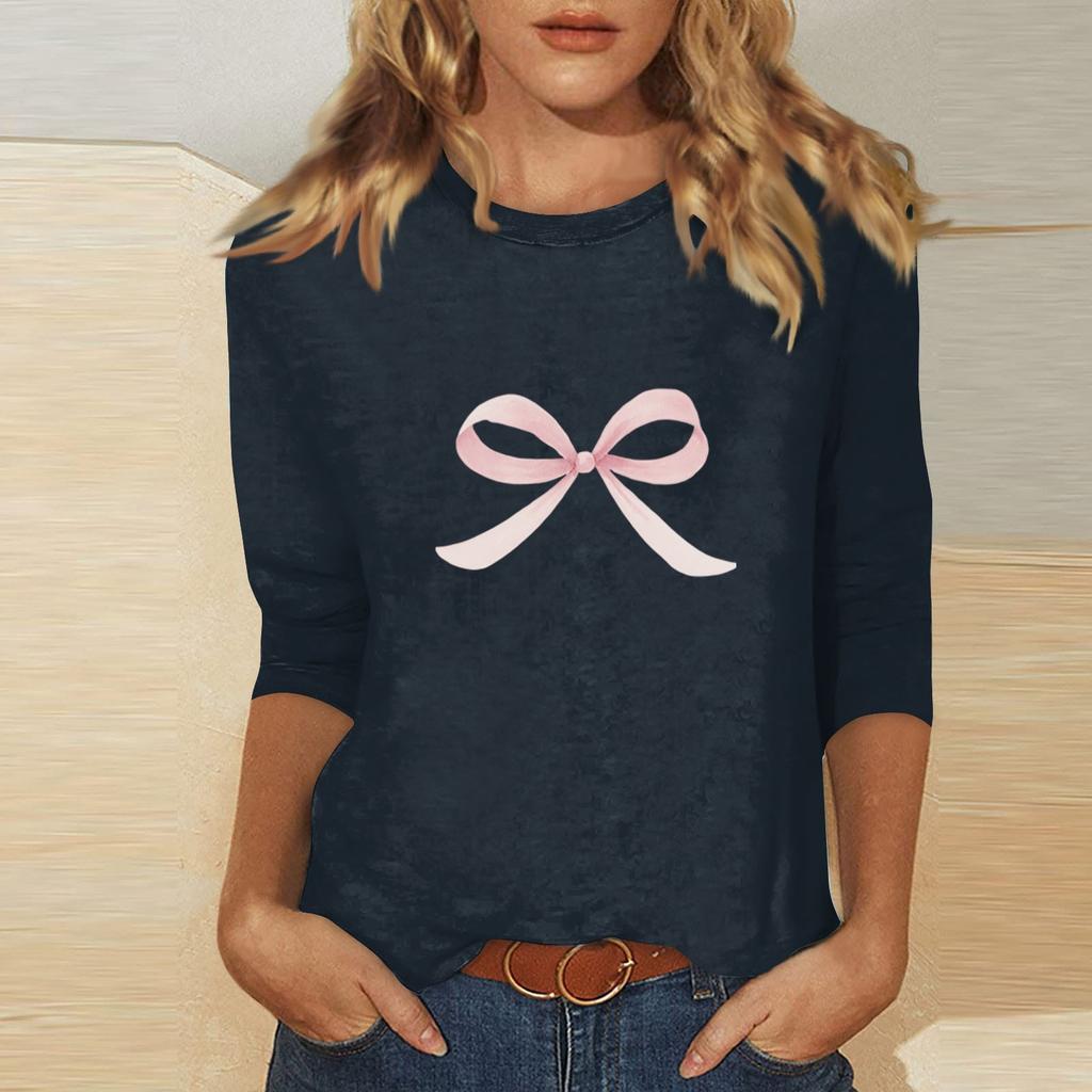Women's O-neck 3/4 Sleeve Print Top