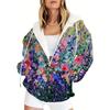 Large Women's Hooded Zipper Sweater, Artistic Color - Colorful Floral Pattern Print, Oil Painting Personalized Style