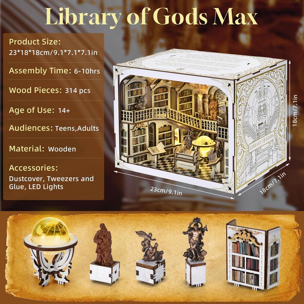 MiniCity DIY Book Nook Kit Miniature House Kit BookNook Suitable for and Birthday Collectible with LED Light Library - - - Beginners, Teenagers,