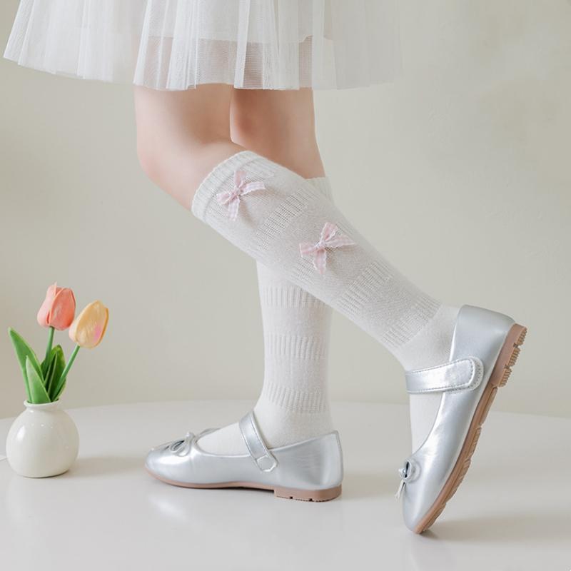 Child Girls' Cotton Long Socks Spring Summer Sweet Bow Princess Calf Socks for Kids Korean Knee High Baby Elegant Sock 1-12Years