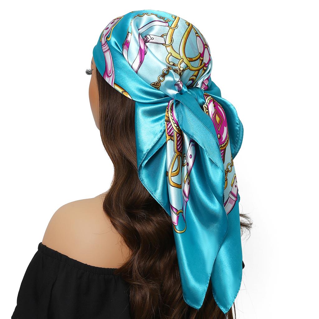 new 90*90cm Vintage Flowers Square Scarf Women Silk Shawl Neckerchief Female Print Headband Head Wraps Foulard Hijab Hair Bands