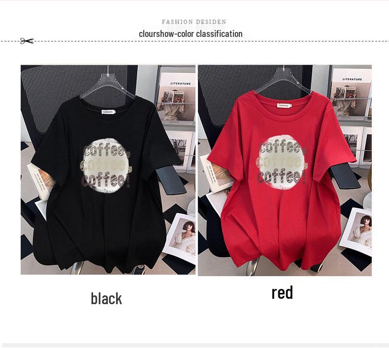 Women's Plus Size Slimming Loose Mid-Length Short-Sleeve Round Neck T-Shirt (200/300/350 lbs)