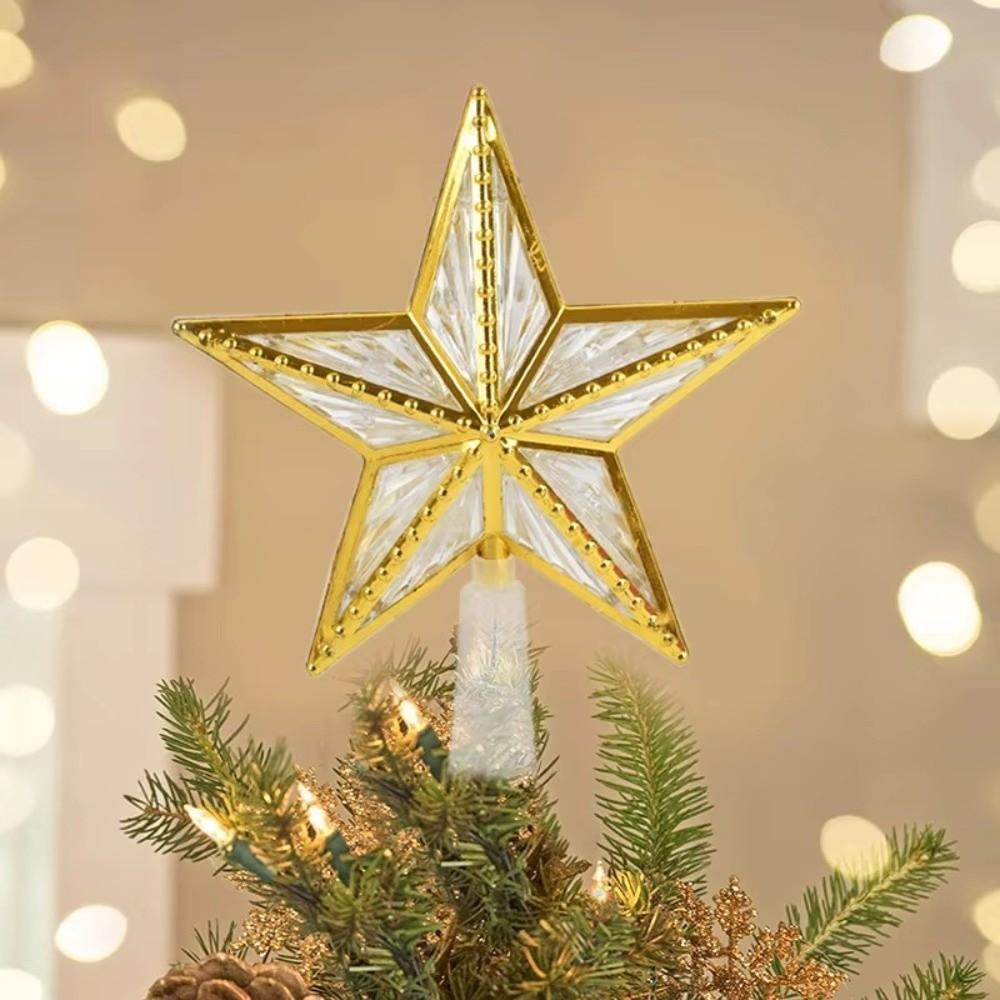 Glitter Shining Christmas Tree Topper Five-pointed Star Glowing Star Light  Home Decor
