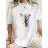 T-shirt Oversize Fée Noire Avec Ailes Arc-en-ciel Et Imprimé Fleurs Streetwear Décontracté Pour Femmes