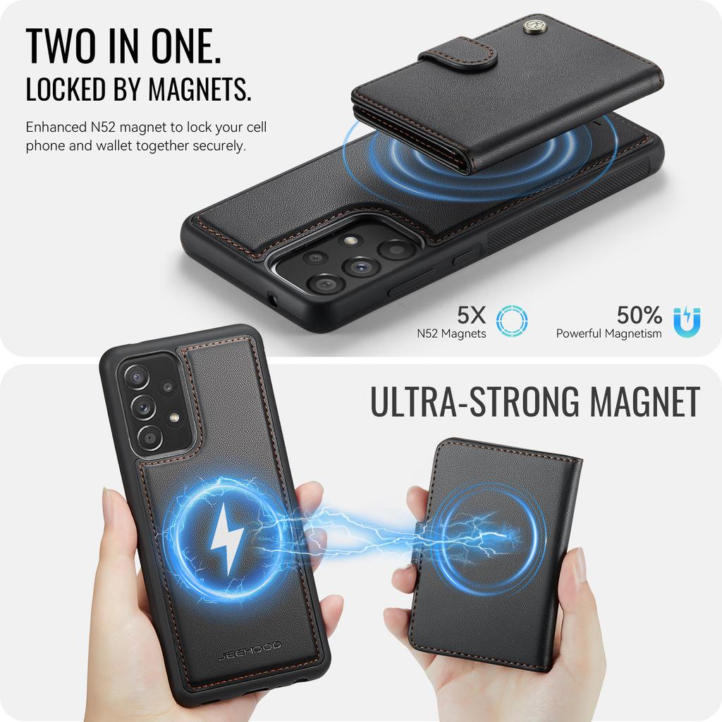 For Samsung Galaxy A33 5G Case JEEHOOD J09 RFID Blocking Card Holder Leather Back Phone Cover Magnetic Case