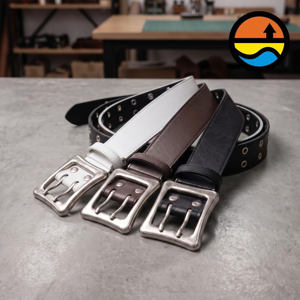 [SeaLand] Long Double Eyelet Belt with Garrison Buckle, Waist 50-130cm: 40mm Width [White] Made In Japan