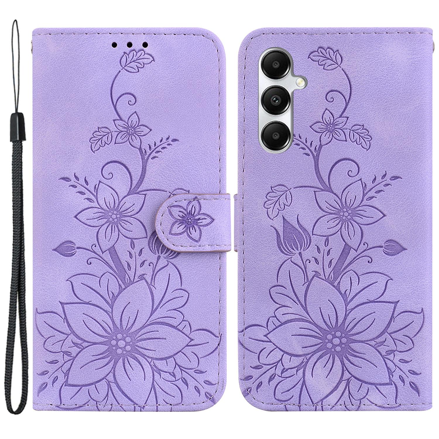 

For Samsung Galaxy A05s 4G Case Flower Imprint Leather Wallet Mobile Phone Cover Purple
